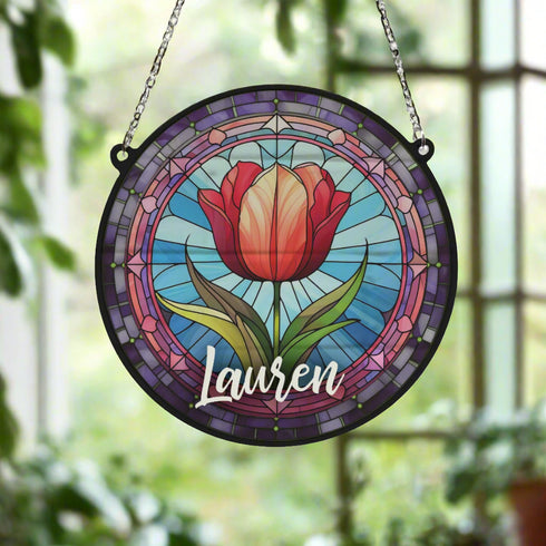 Tulip Personalised Stained Glass Effect Suncatcher